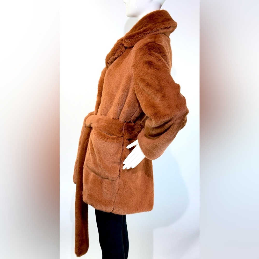 Etophe Studios RUST Faux Fur Lush Coat With Pockets Size: O/S NWOT - Picture 6 of 10